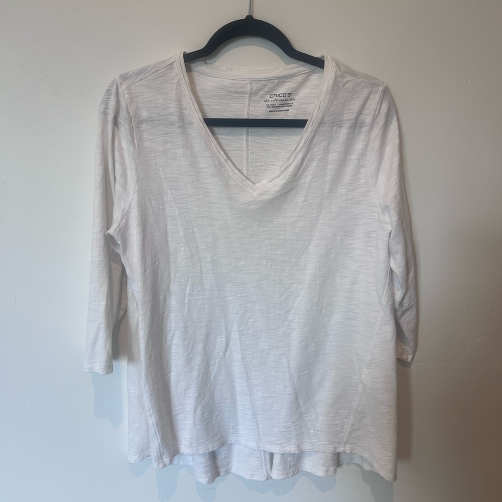 Chico's White The Ultimate Tee V-Neck Women's Top Size Large 2 Cotton